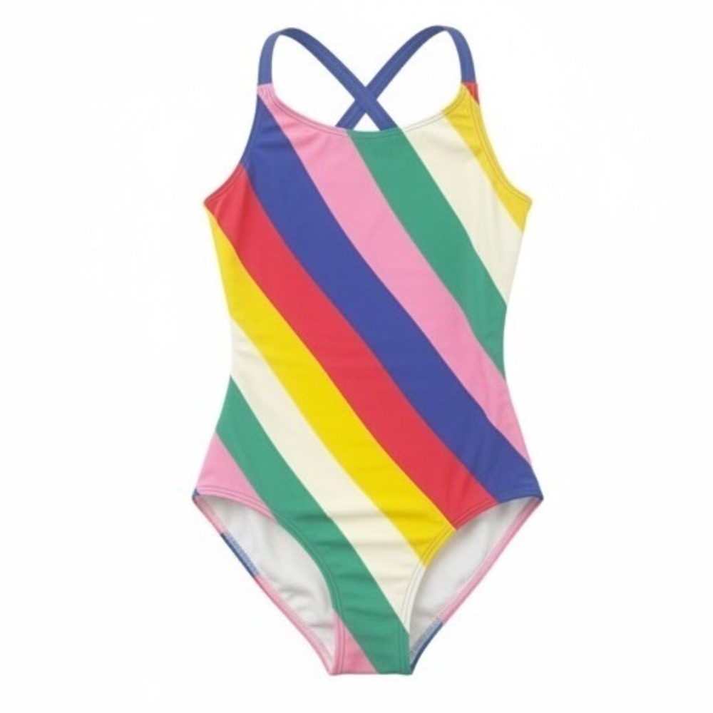 Mini Boden Girls Rainbow Diagonal Stripe One Piece Swimsuit 9-10Y 140cm